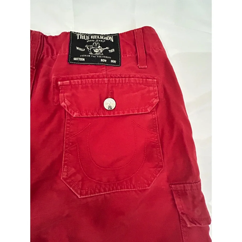 Vintage Y2K True Religion Cargo Cotton Logo Shorts Size 32 Red
